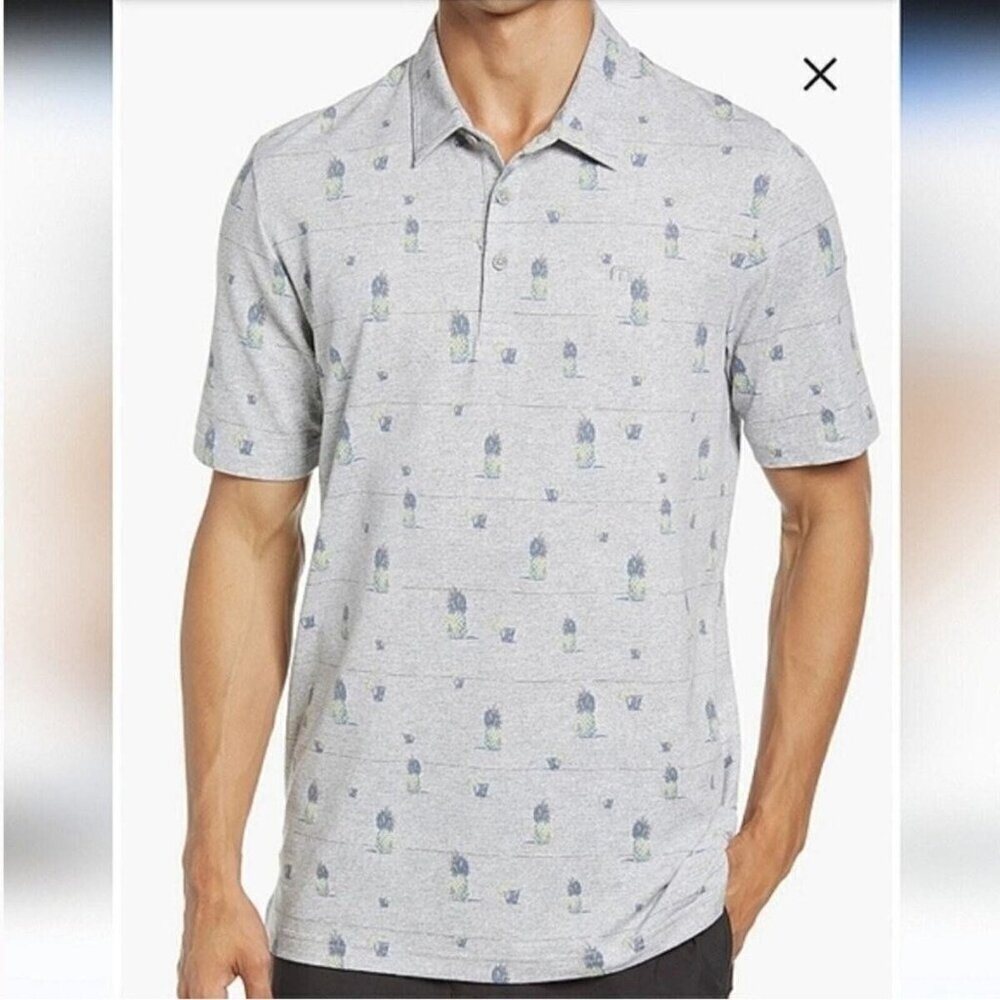 Travis Mathew Pineapple Cocktail Havana Nights Polo Golf Shirt Size Large Grey